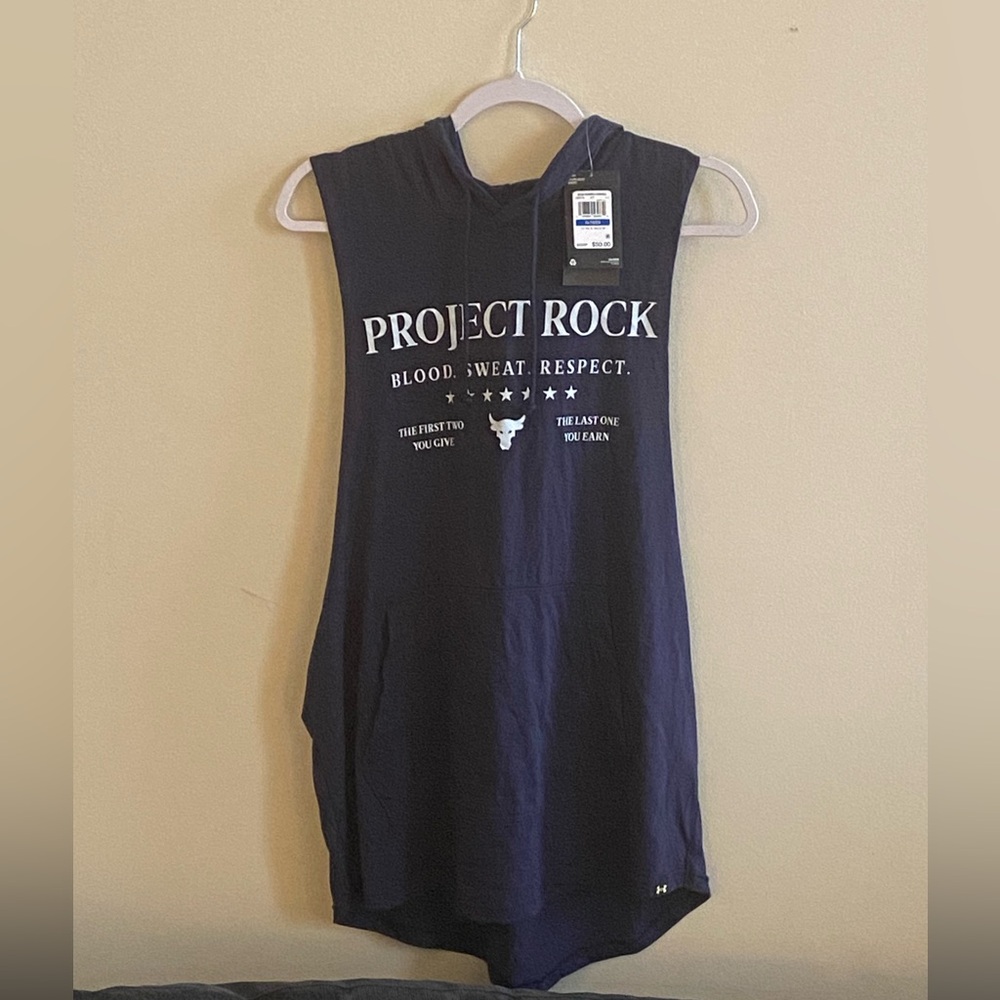 Under Armour Project Rock - Blue Sleeveless Hoodie T-Shirt